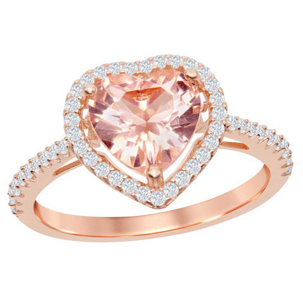 Classic Women's RG Plated Heart Morganite CZ Ring - W-2076 ,
