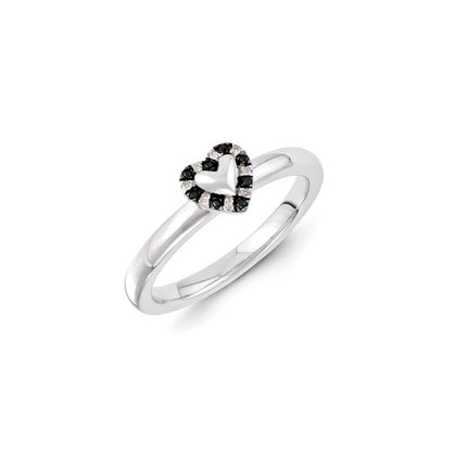 Sterling Silver Rhodium Plated Black & Whitee Diamond Stackable Heart Ring | QSK1075 ,