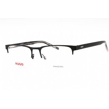 Hugo Men's Eyeglasses - Matte Black Metal Rectangular Half Rim Frame | HG 1076 0003 00 ,