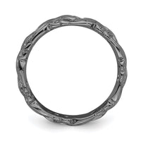 Sterling Silver Stackable Expressions Black-plated Carved Band | QSK1674 ,