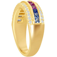 Classic Women's Gold Channel Set Rainbow CZ Ring - W-2129 ,