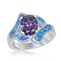 Women's Ring - Silver Blue Opal with Purple CZ Center, Size 8 | W-9594-8 ,