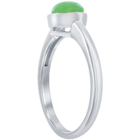 Classic Unisex Silver 6mm Jade Solitaire Ring - W-2841 ,