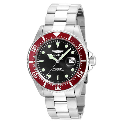 Invicta 22020 Men's Pro Diver Red Accented Bezel Black Dial Steel Bracelet Dive Watch ,