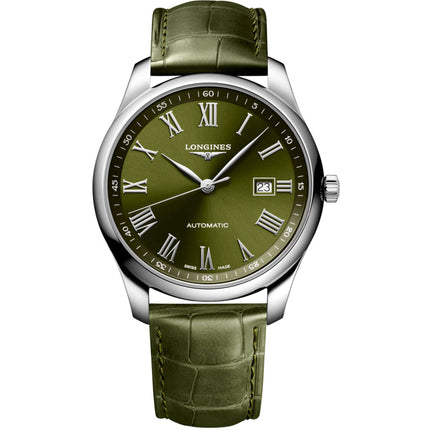 Longines Men's Watch - Master Automatic Green Dial Leather Strap Date | L28934092 ,