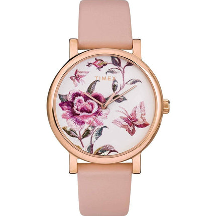 Timex Women's Watch - Full Bloom Quartz Floral Dial Pink Leather Strap | TW2U19300 ,