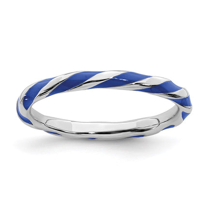 Sterling Silver Stackable Expressions Twisted Blue Enameled Ring | QSK546 ,