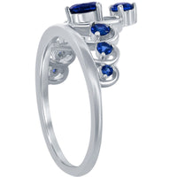 Classic Women's Silver Blue Spinel CZ Crown Ring - W-2729 ,