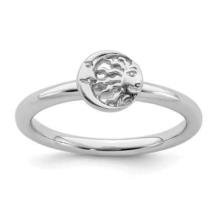 Sterling Silver Stackable Expressions Rhodium Sun/Moon Ring | QSK1943 ,