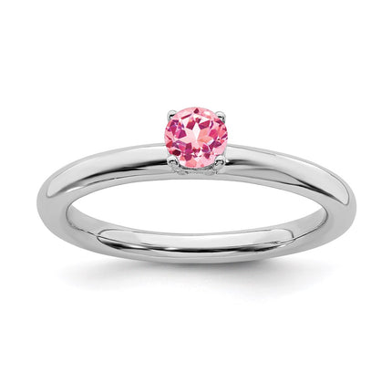 Sterling Silver Stackable Expressions Rhodium Pink Tourmaline Ring | QSK1908 ,