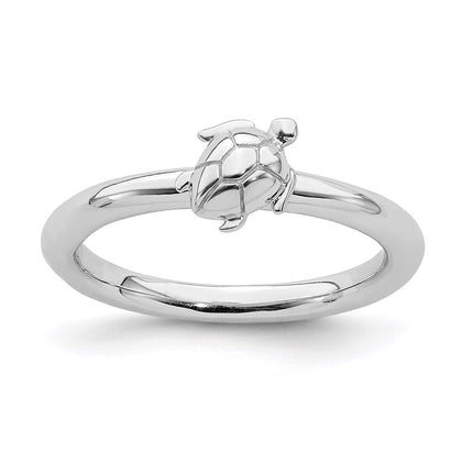 Sterling Silver Stackable Expressions Rhodium Turtle Ring | QSK1956 ,