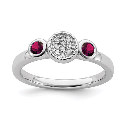 Sterling Silver Stackable Expressions Dbl Round Cr. Ruby & Dia. Ring | QSK526 ,