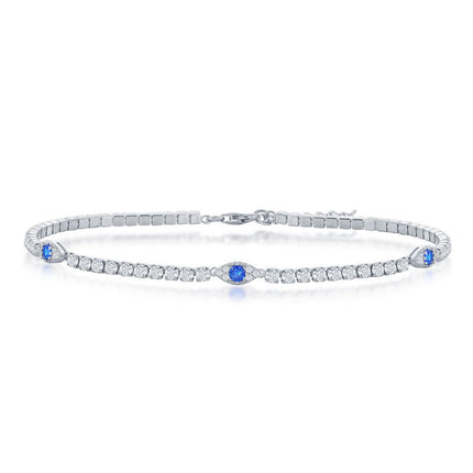 Classic Women's Anklet - Sterling Silver CZ Evil Eye Tennis | R-9279 ,