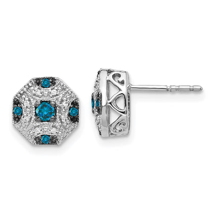 14k White Gold Fancy White & Blue Diamond Post Earrings ,