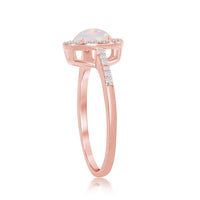 Sterling Silver Round White Opal with CZ Halo Ring - Rose Gold Plated - W-2263 ,