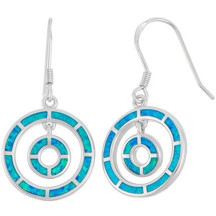 Women's Earrings - Sterling Silver Double Blue Opal Open Circles | D-5901 ,