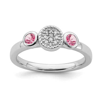 Sterling Silver Stackable Expressions Dbl Round Pink Tourm. & Dia. Ring | QSK529 ,