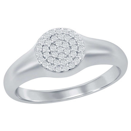 Classic Women's Silver Micro Pave CZ Round Ring - W-2767 ,