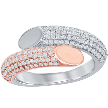Classic Women's Two-Tone Pave CZ Overlapping Ring - W-2056 ,