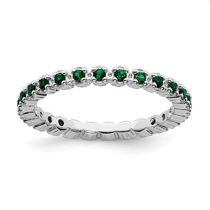 Sterling Silver Stackable Expressions Created Emerald Ring | QSK354 ,