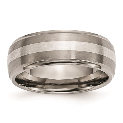 Titanium Ridged Edge Sterling Silver Inlay 8mm Brushed/Polished Band | TB16 ,