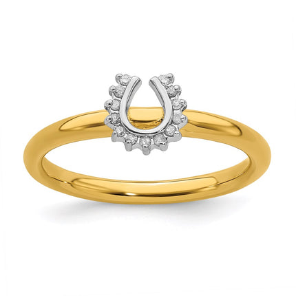 Sterling Silver Stackable Expressions Yellow-plated Dia. Horseshoe Ring | QSK1979 ,
