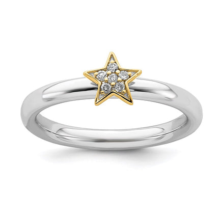 Sterling Silver Stackable Expression Gold-Plated Dia. Star Ring | QSK2175 ,