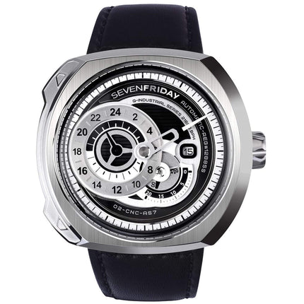 SevenFriday Men's Watch - Q-Series Automatic Silver and Black Dial Strap | Q1-01 ,