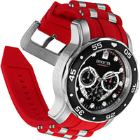 Invicta Men's Watch - Pro Diver Chronograph Black Dial Silver and Red Strap | 34009 ,