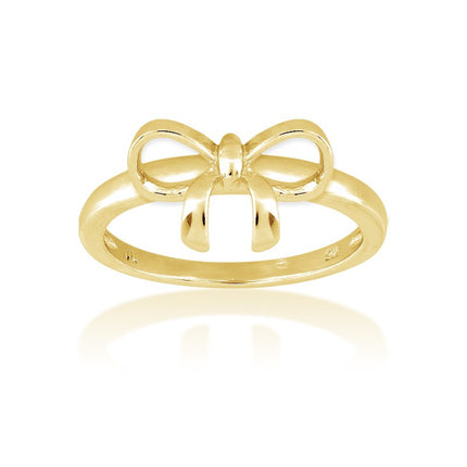 Sterling Silver Gold Plated Bow Ring - W-9825 ,