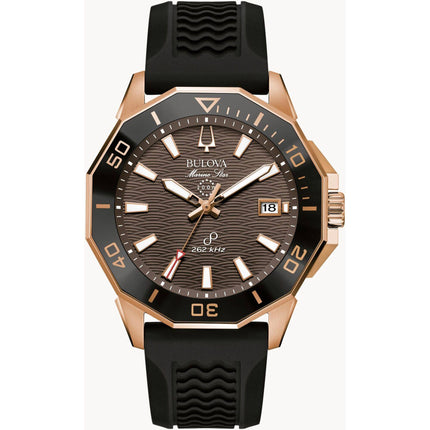 Bulova Men's Watch - Marine Star Brown Dial Rose Gold Case Black Strap | 98B421 ,