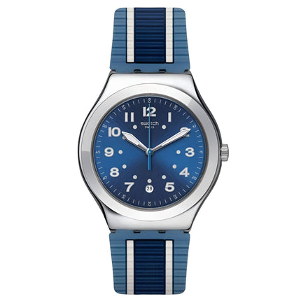 Swatch Men's Watch - Irony Bluora Swiss Quartz Blue and White Rubber Strap | YWS436 ,