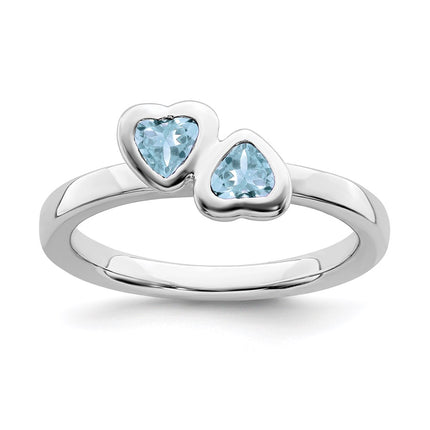 Sterling Silver Stackable Expressions Aquamarine Double Heart Ring | QSK400 ,