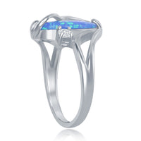 Sterling Silver Blue Inlay Opal Oval Twist With CZ Ring ,