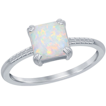 Women's Square White Opal Beaded Ring - W-2530 ,