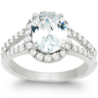 Classic Women's Silver Large CZ Engagement Ring - W-9891 ,