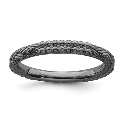 Sterling Silver Stackable Expressions Ruthenium-plated Patterned Ring | QSK1560 ,