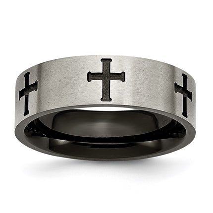 Titanium 7mm Cross Black IP-plated Brushed & Polished Band | TB301 ,