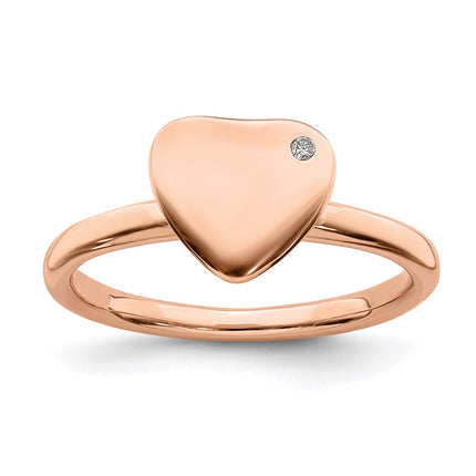 Sterling Silver Stackable Expressions Rose Gold-plated Heart Diamond Ring | QSK1604 ,