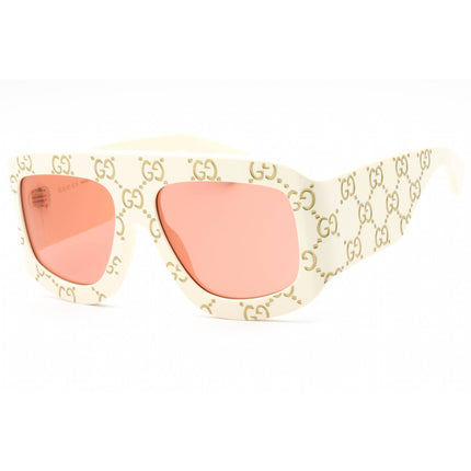 Gucci Men's Sunglasses - Ivory Plastic Shield Shape Frame Orange Lens | GG0983S 001 ,