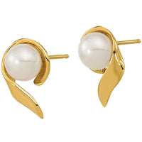 14k 5-6mm White Button Freshwater Cultured Pearl Post Earrings ,