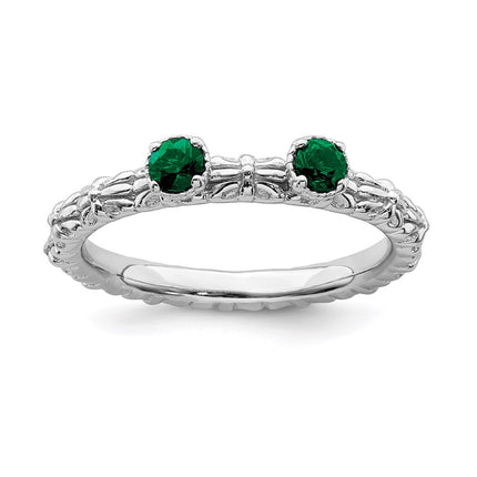 Sterling Silver Stackable Expressions Created Emerald Two Stone Ring | QSK1592 ,