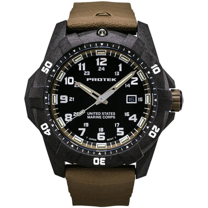 ProTek Men's Watch - USMC Series Quartz Brown Genuine Rubber Strap Date Dive | 1016D ,