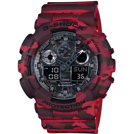Casio Men's Watch - G-Shock Black Ana-Digi Dial Red Camouflage Strap | GA100CM-4A ,