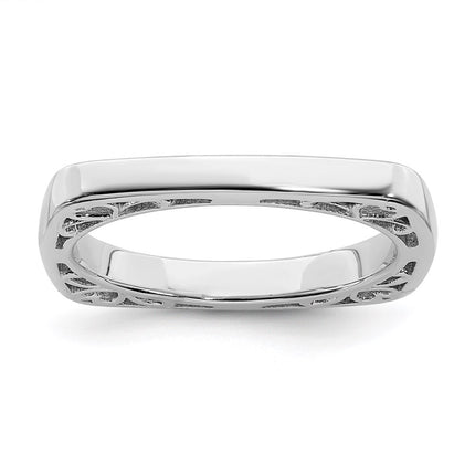 SS Stackable Expressions Polished Rhodium-plated Square Ring | QSK781 ,