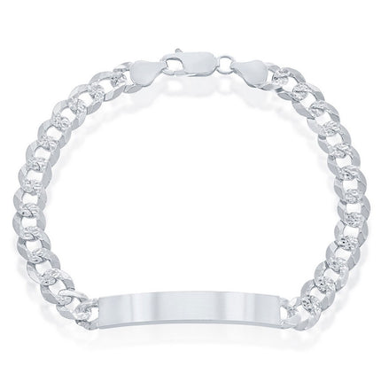 Classic Men's Bracelet - Sterling Silver 7mm Pave Curb Chain ID | S-5125 ,