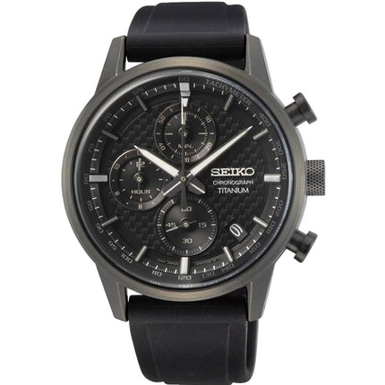 Seiko Men's Watch - Quartz Chronograph Black Dial Silicone Strap Titanium | SSB393P1 ,