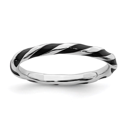 Sterling Silver Stackable Expressions Twisted Black Enameled Ring | QSK554 ,