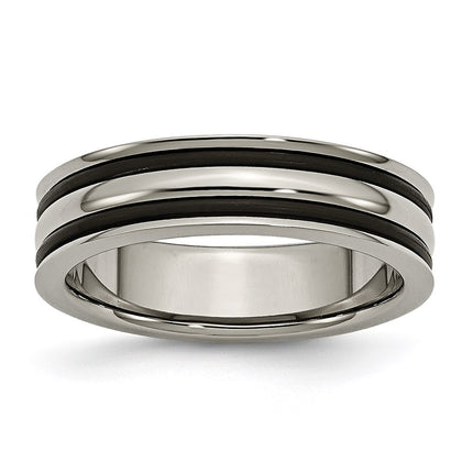 Titanium 6mm Grooved Black Rubber Polished Band | TB313 ,