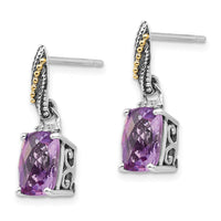 Sterling Silver w/14k Diamond and Amethyst Dangle Post Earrings ,